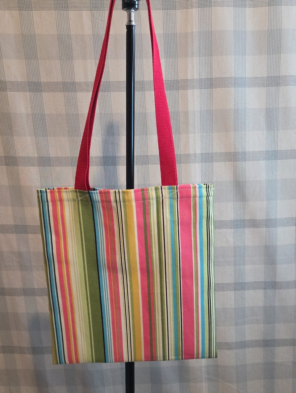 Striped Multicolor Tote with Pink Handles